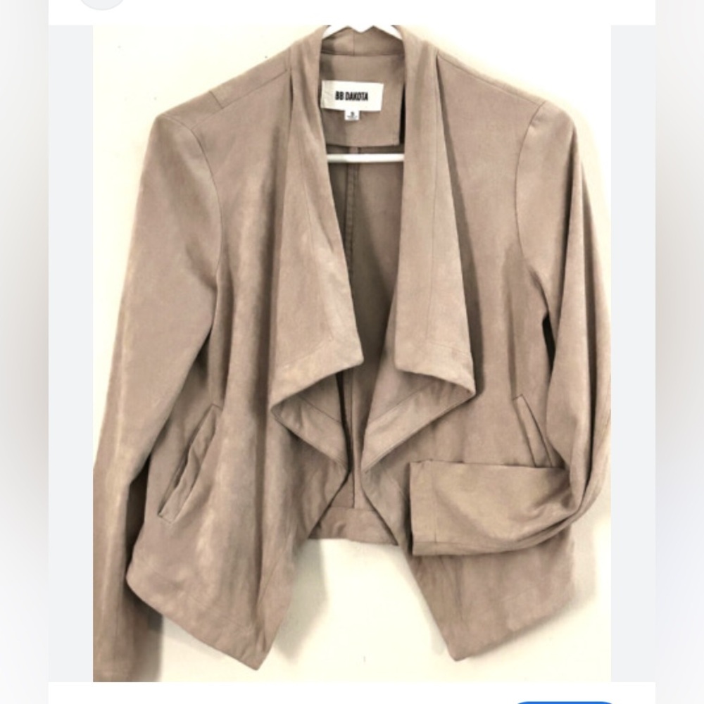 BB Dakkota Open Faux Suede Draped Jacket Mushroom color Size Small Pockets